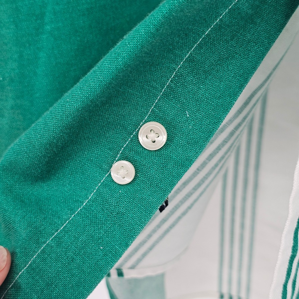Vintage Tommy Hilfiger Button Down Shirt XL Green White Striped Crest Logo 90s - Picture 5 of 10